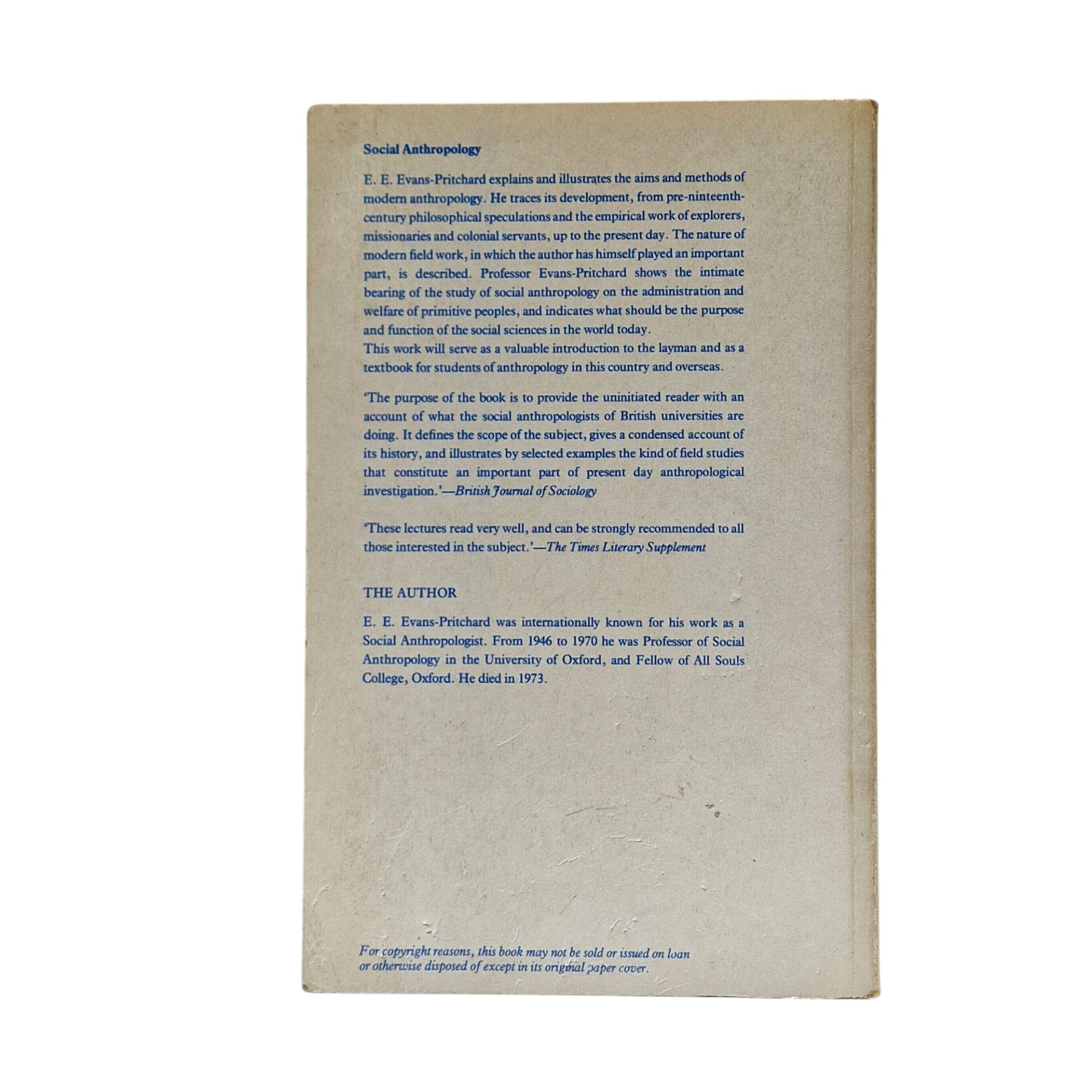 Social Anthropoogy – E.E. Evans Pritchard (1982)