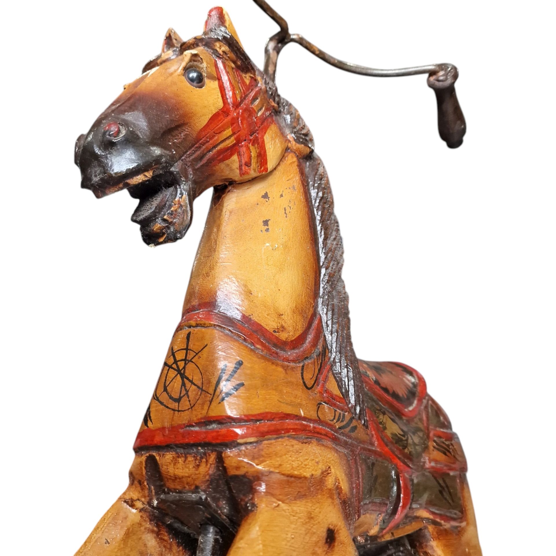 Triciclo Antigo de Madeira e Metal com Figura de Cavalo – Final do Século XIX / Início do Século XX