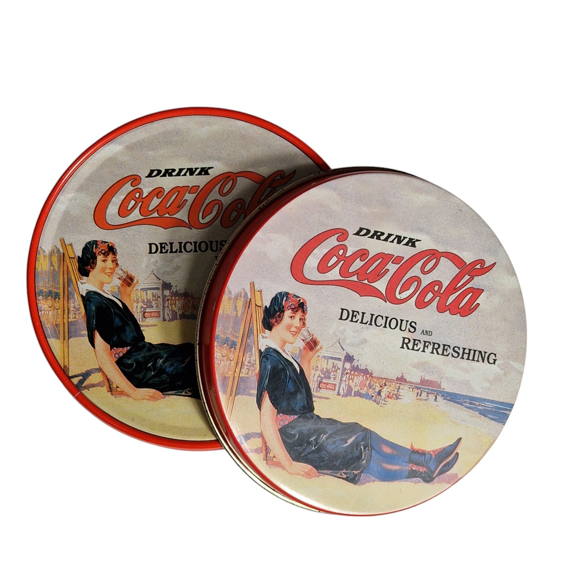Conjunto Vintage Coca-Cola – Caixa Metálica com 6 Bases para Copos (Base de Cortiça)