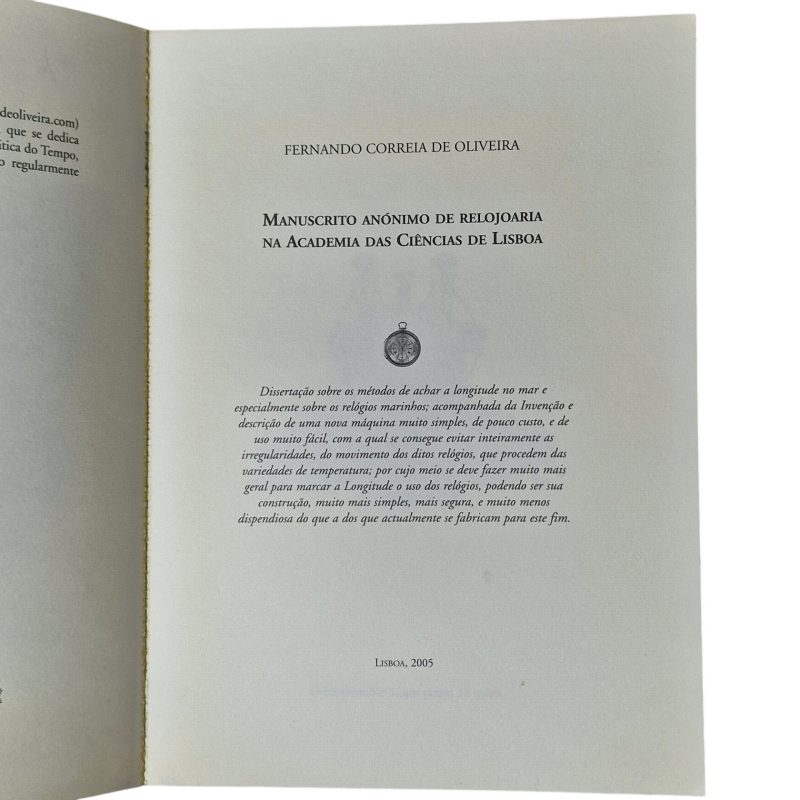 Manuscrito Anónimo de Relojoaria na Academia de Ciências de Lisboa – Fernando Correia de Oliveira (2005)