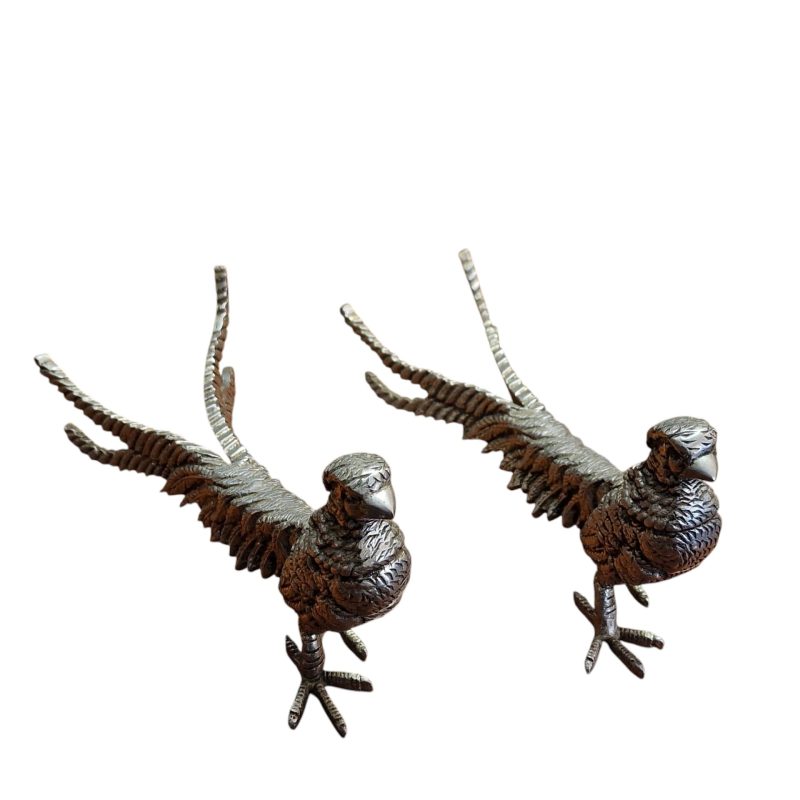 Par de Estatuetas Metálicas de Faisões