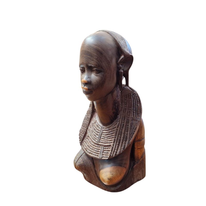 Busto Africano de Mulher em Madeira Esculpida