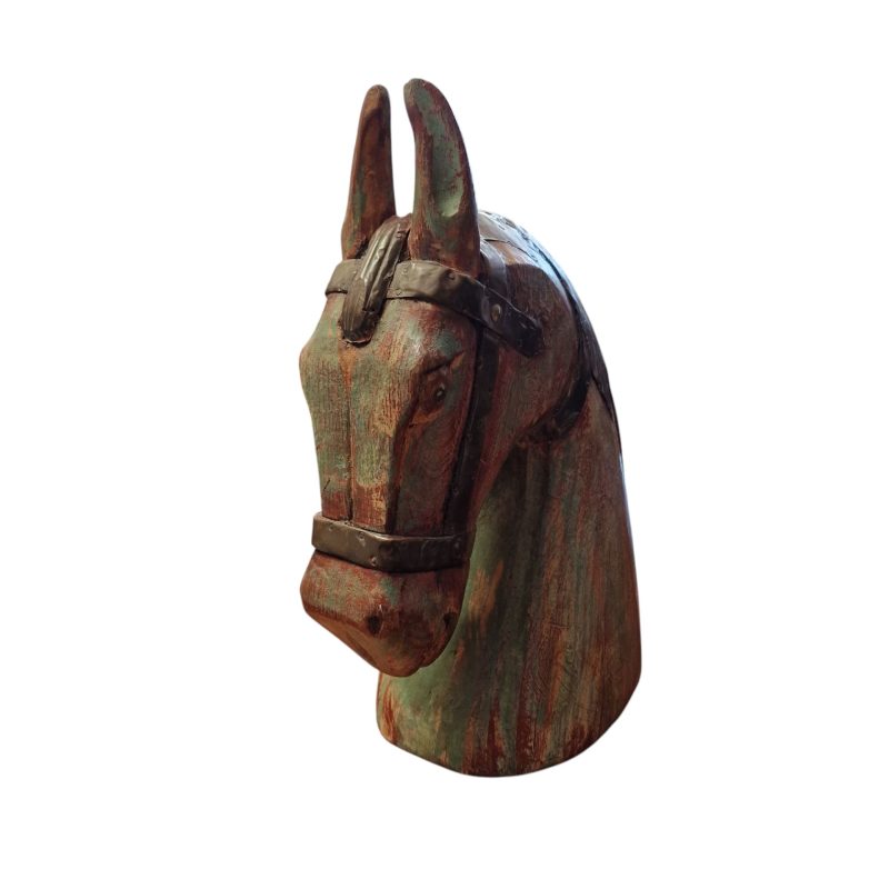 Busto de Cavalo em Madeira com Detalhes em Latão