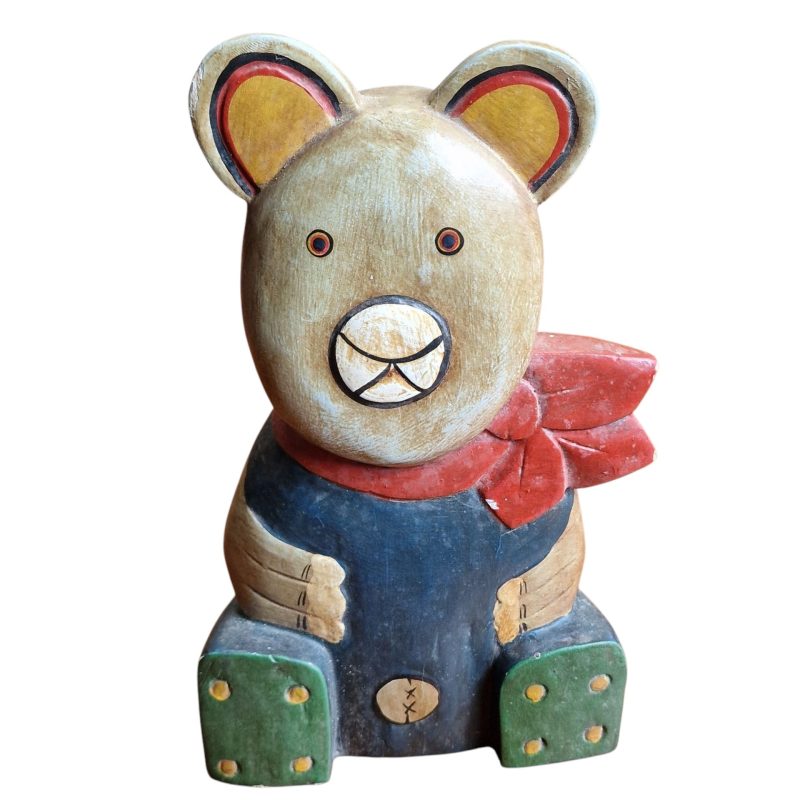 Urso Decorativo em Madeira Pintada à Mão