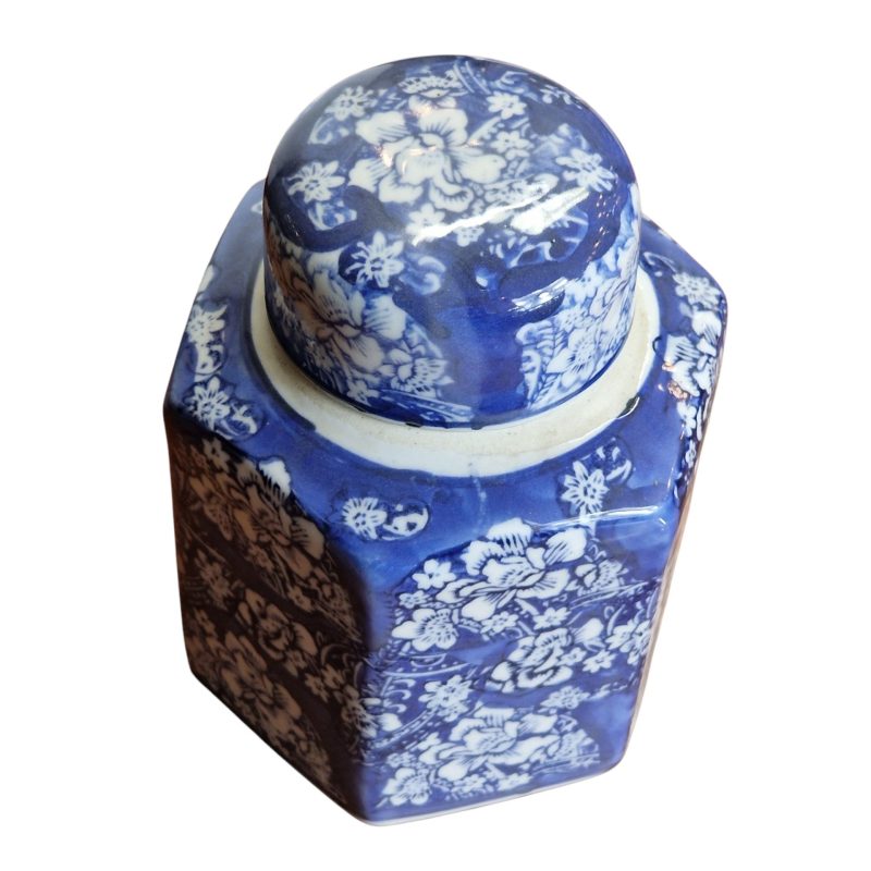 Pote de porcelana hexagonal azul e branco – China
