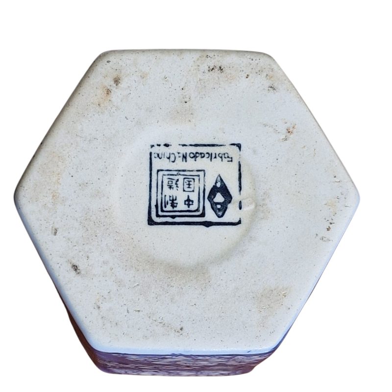 Pote de porcelana hexagonal azul e branco – China