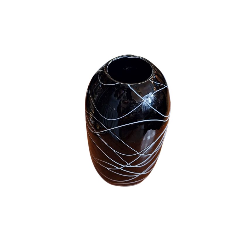 Vaso em Vidro Murano Preto com Riscas Brancas