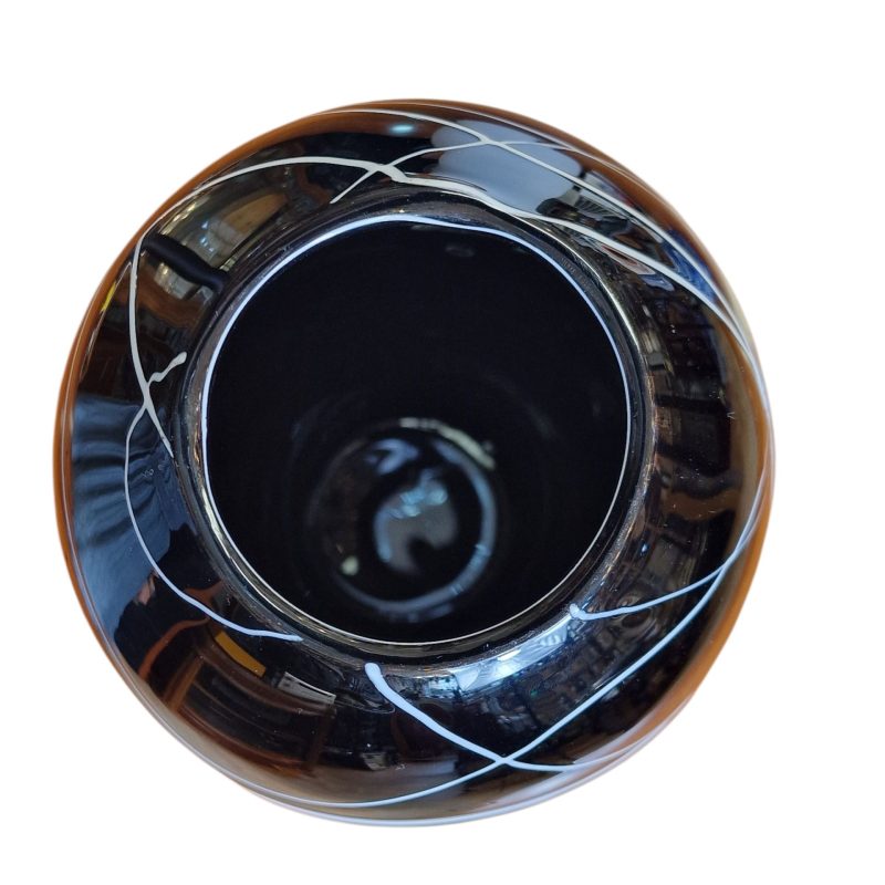 Vaso em Vidro Murano Preto com Riscas Brancas