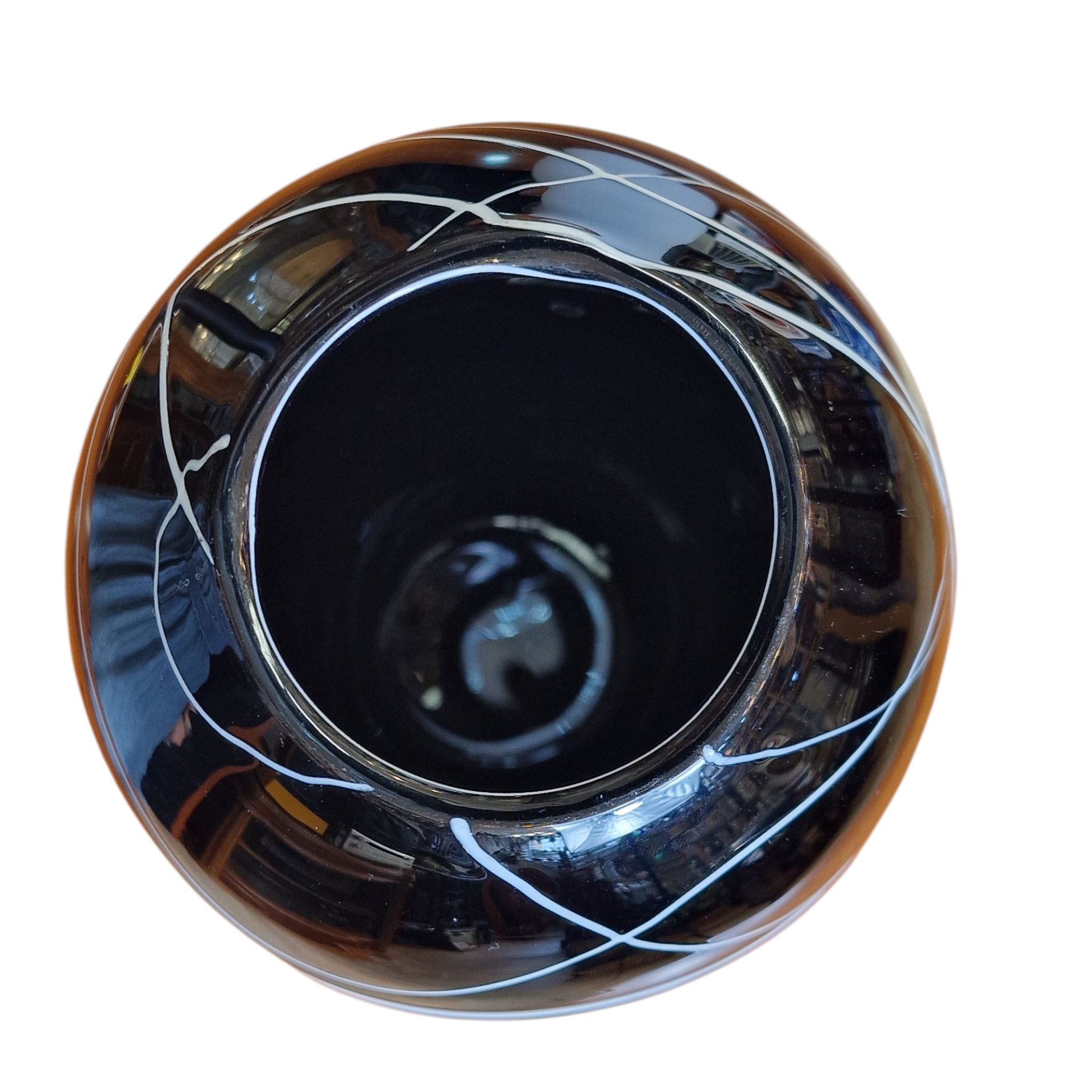 Vaso em Vidro Murano Preto com Riscas Brancas