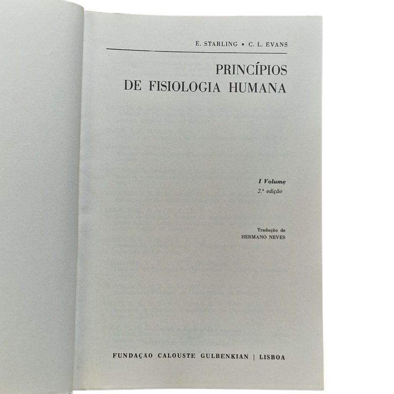 Princípios de Fisiologia Humana – E. Starling e C. L. Evans (1978, 2.ª edição)
