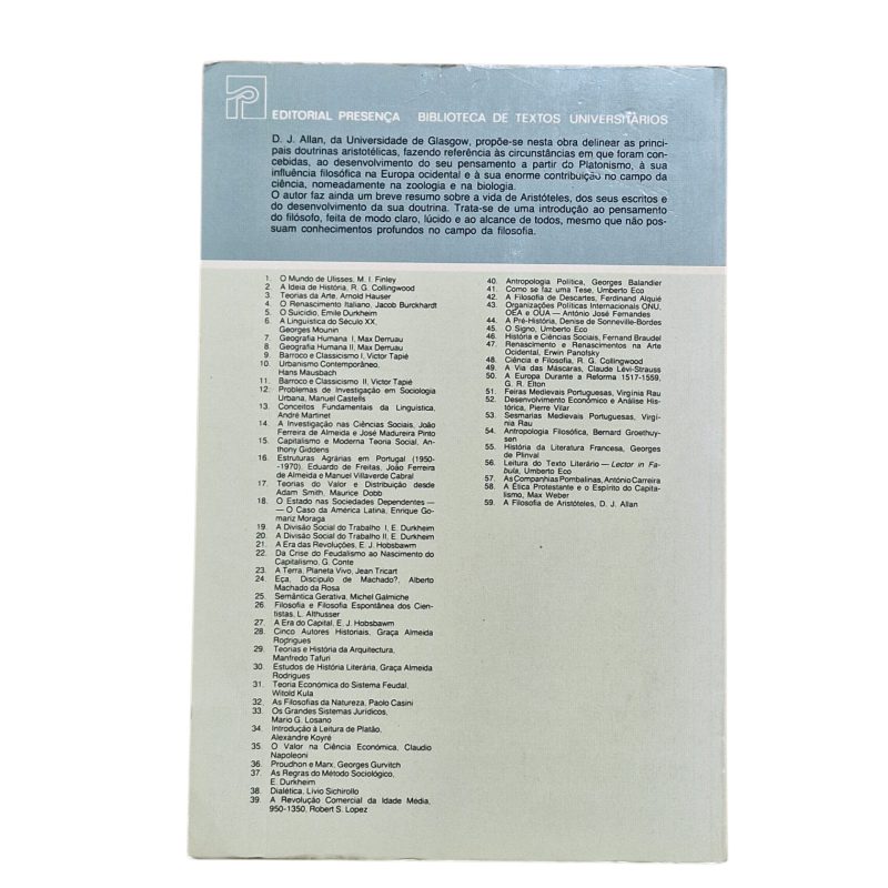 A Filosofia de Aristóteles – D. J. Allan (1983)