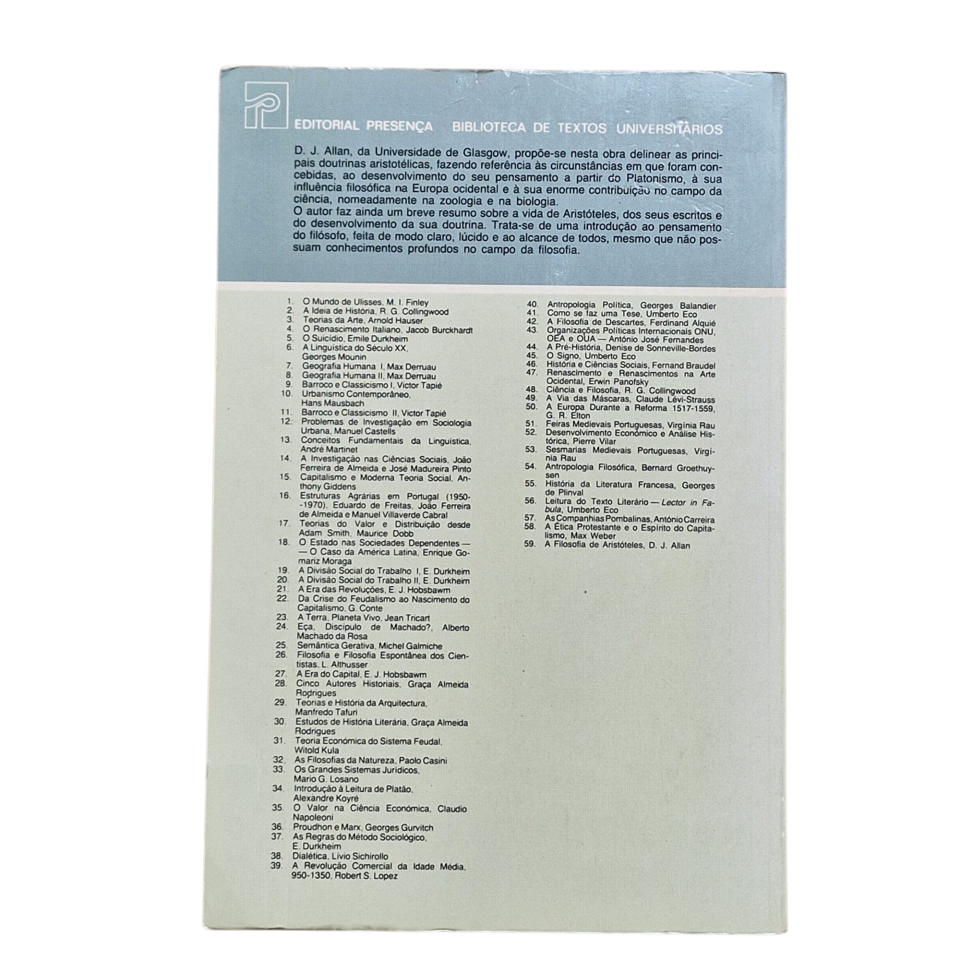 A Filosofia de Aristóteles – D. J. Allan (1983)