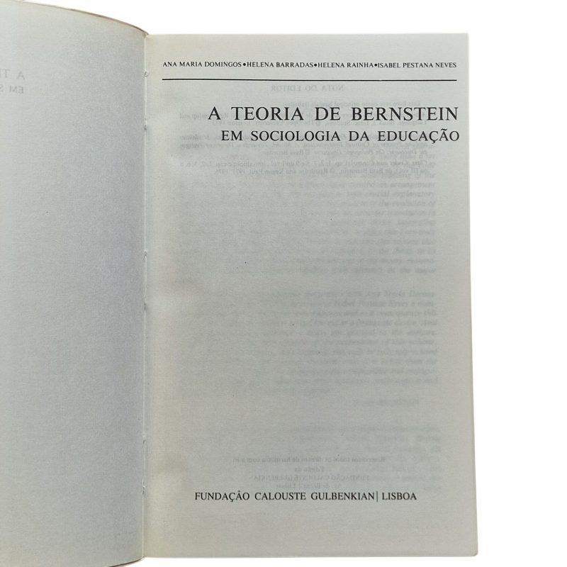 A Teoria de Bernstein em Sociologia da Educação – Ana Maria Domingos, Helena Barradas, Helena Rainha, Isabel Pestana Neves (1986)
