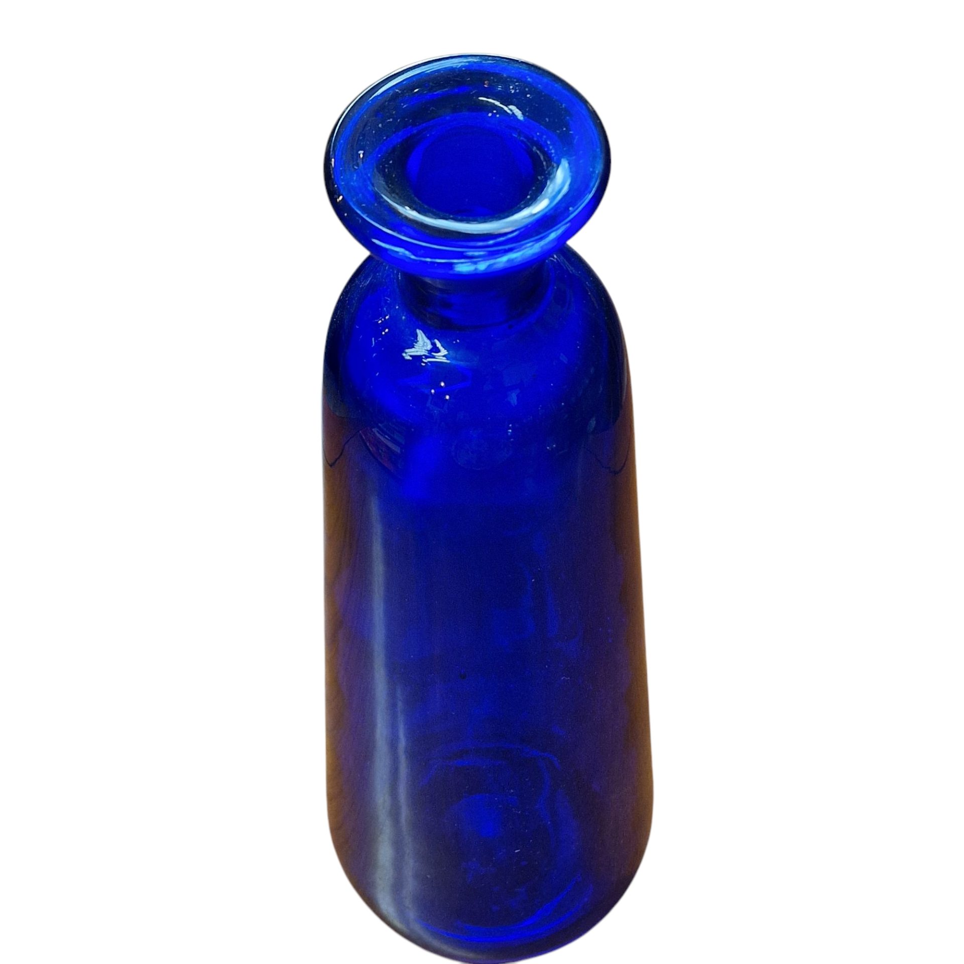 Garrafa decorativa em vidro soprado azul cobalto com tampa
