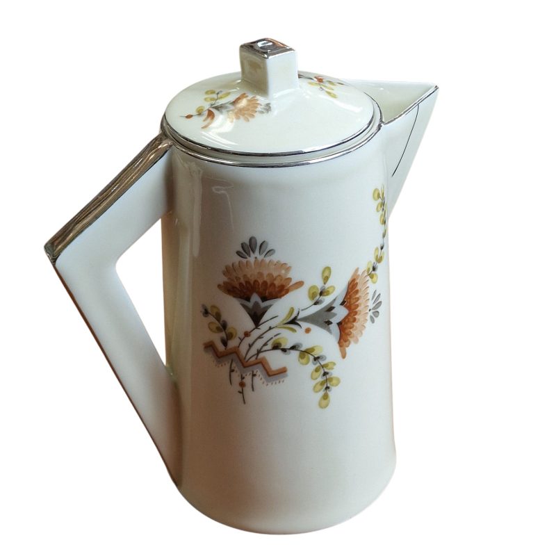 Serviço de chá Vista Alegre com 15 peças – decoração floral com pormenores em prata