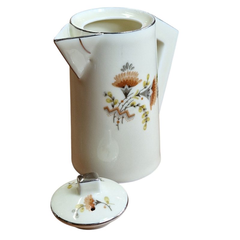 Serviço de chá Vista Alegre com 15 peças – decoração floral com pormenores em prata