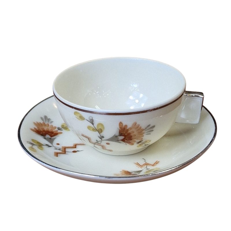 Serviço de chá Vista Alegre com 15 peças – decoração floral com pormenores em prata