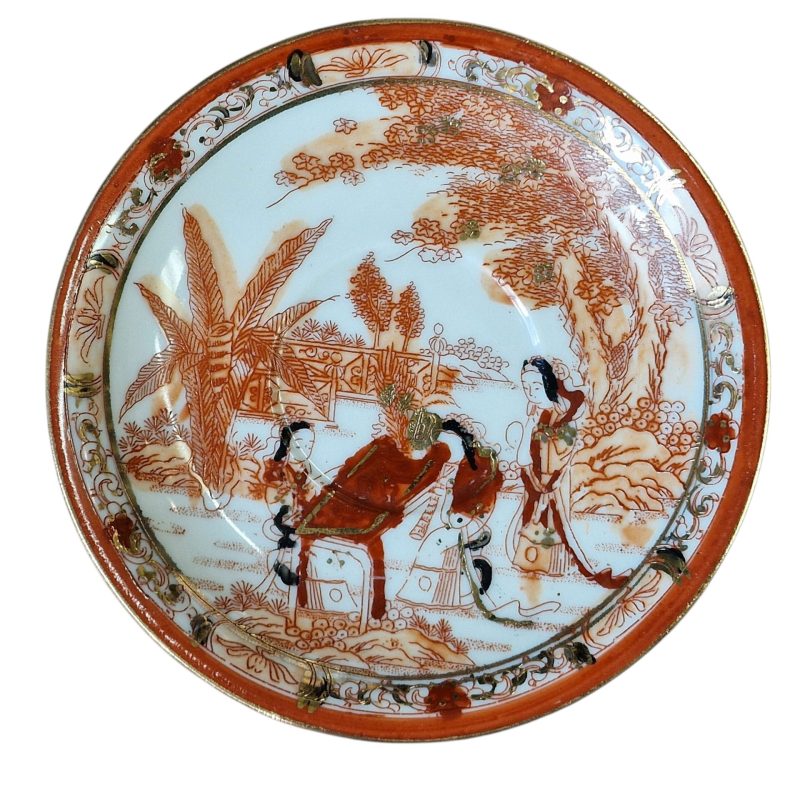 Conjunto de chá japonês com decoração oriental e gueixa em lithophane