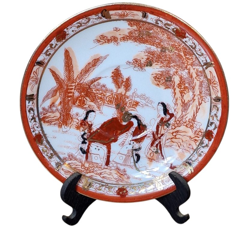 Conjunto de chá japonês com decoração oriental e gueixa em lithophane