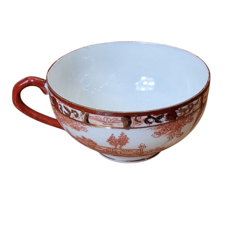 Conjunto de chá japonês com decoração oriental e gueixa em lithophane