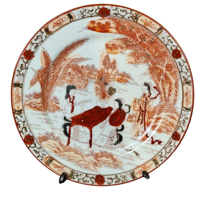 Conjunto de chá japonês com decoração oriental e gueixa em lithophane