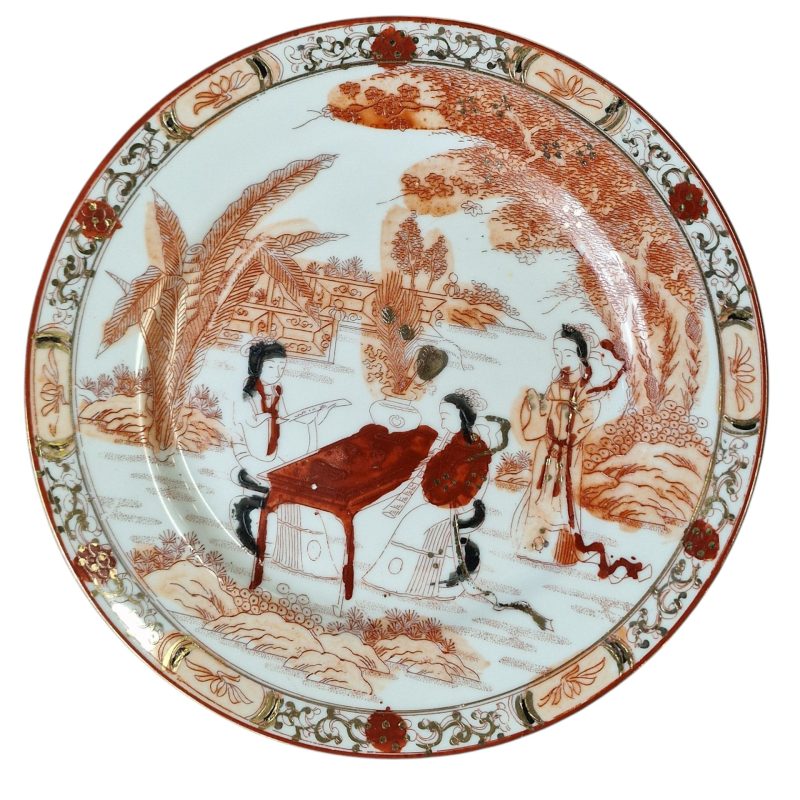 Conjunto de chá japonês com decoração oriental e gueixa em lithophane