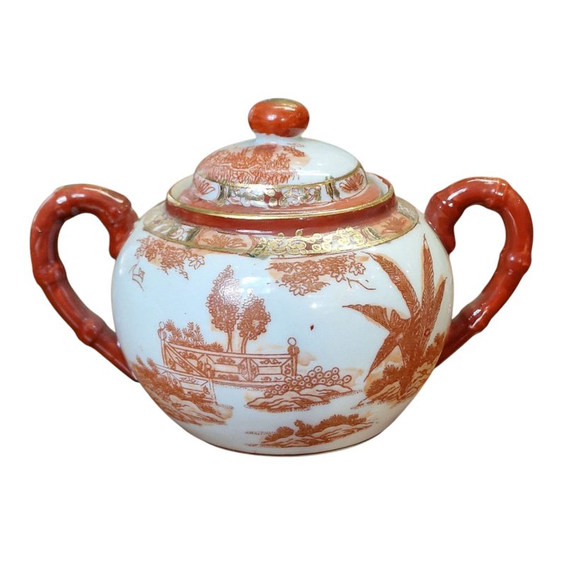 Conjunto de chá japonês com decoração oriental e gueixa em lithophane