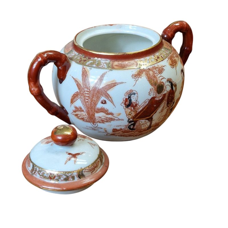 Conjunto de chá japonês com decoração oriental e gueixa em lithophane