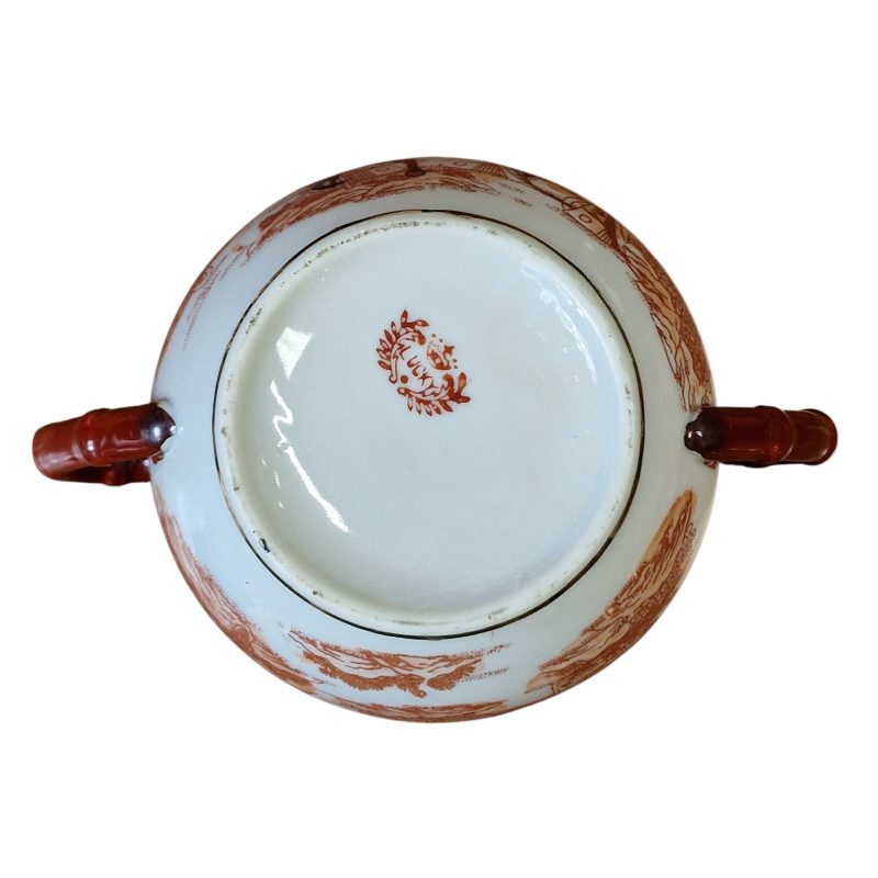 Conjunto de chá japonês com decoração oriental e gueixa em lithophane