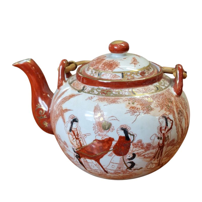 Conjunto de chá japonês com decoração oriental e gueixa em lithophane
