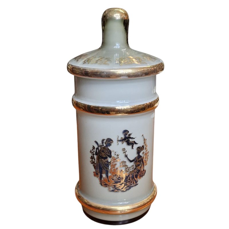 Pote cerâmico decorativo com tampa – motivos neoclássicos