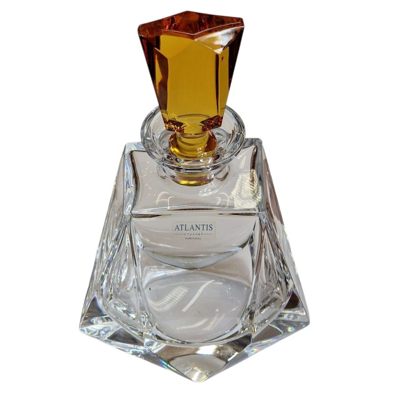 Garrafa em cristal Atlantis com tampa facetada âmbar