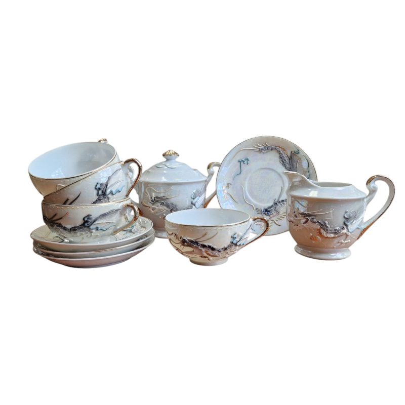 Conjunto japonês de chá com motivo de dragão e gueixa em lithophane– Maruku China