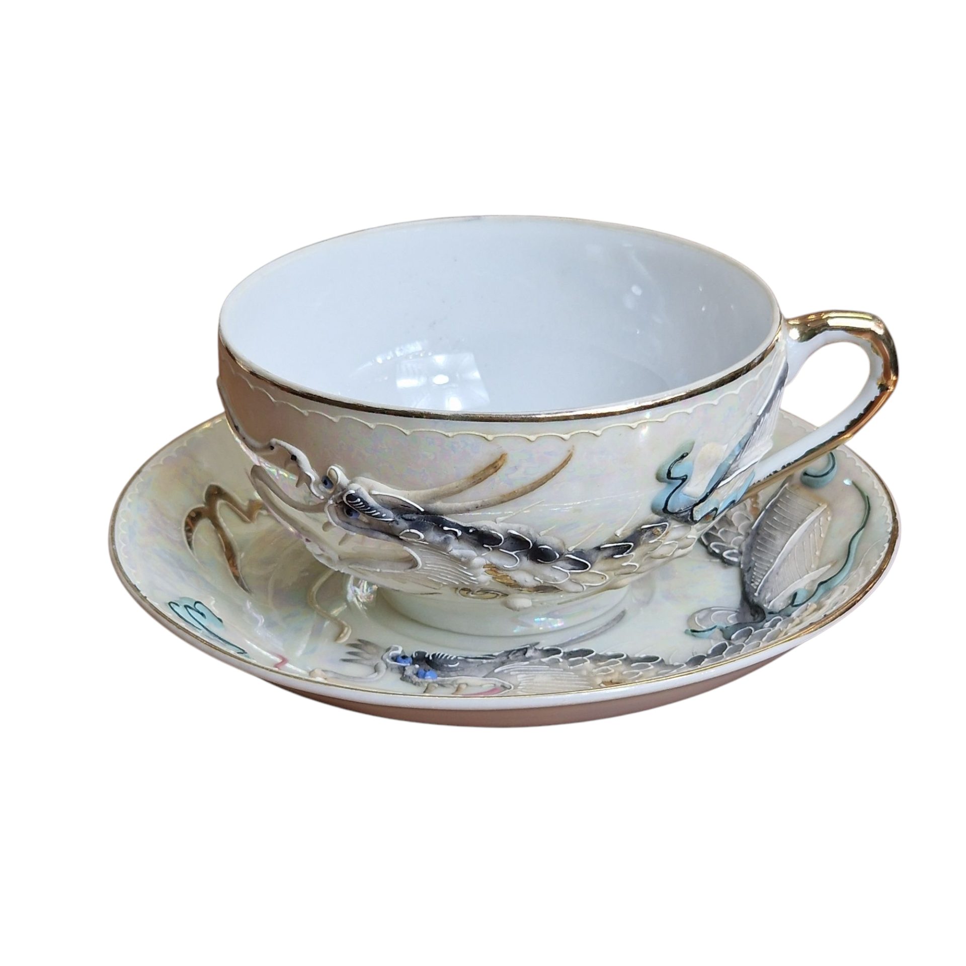 Conjunto japonês de chá com motivo de dragão e gueixa em lithophane– Maruku China