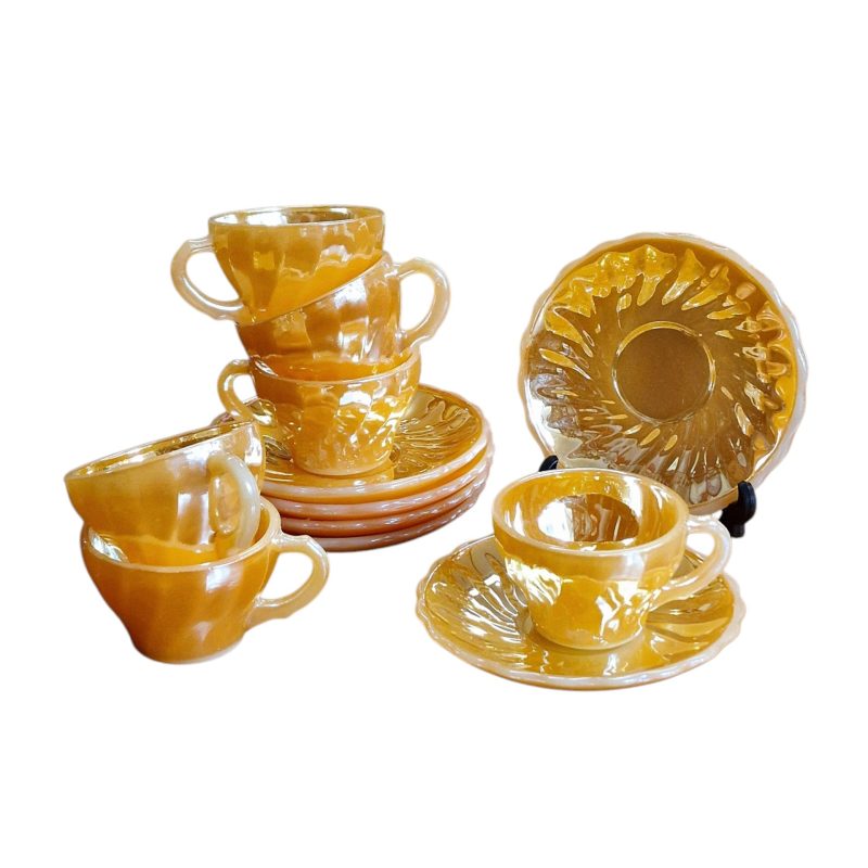 Conjunto de 6 chávenas de café com pires Anchor Hocking Fire King – Made in USA