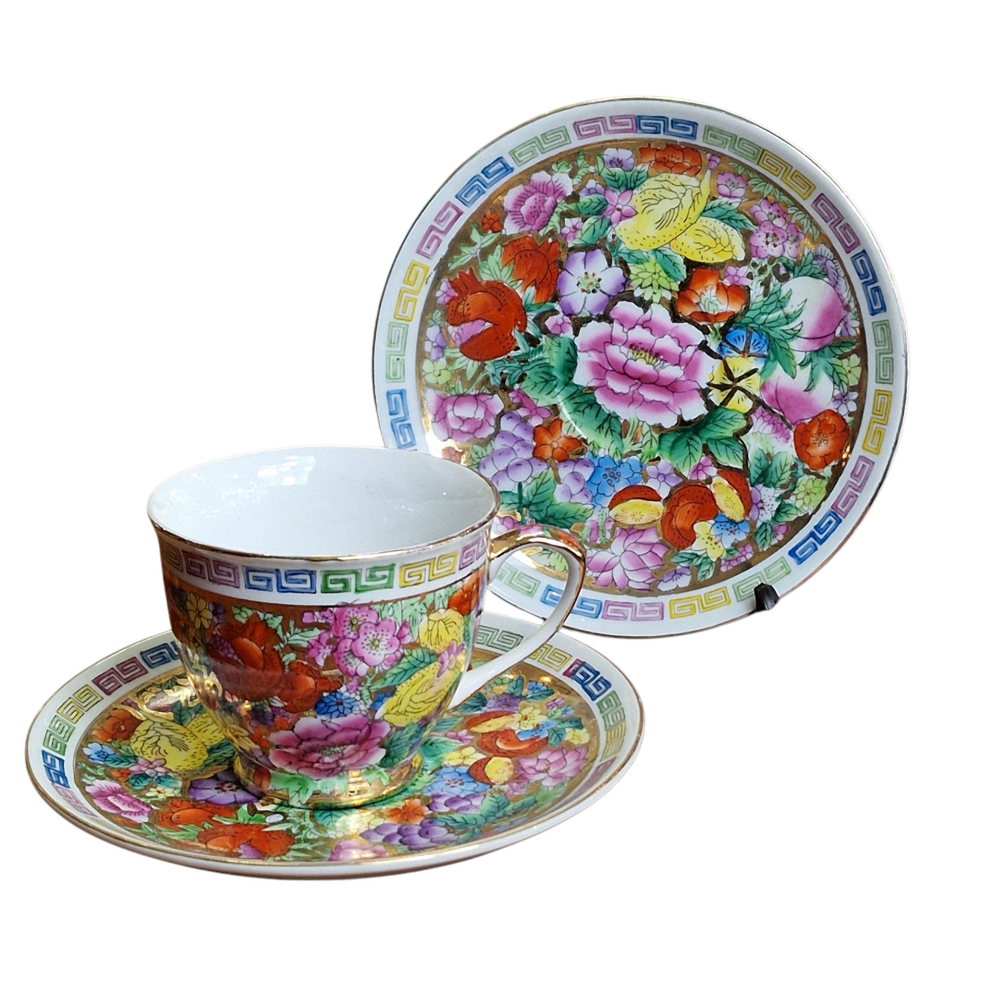 Conjunto de Chá Chinês "Made in China" com Decoração Floral Multicolorida