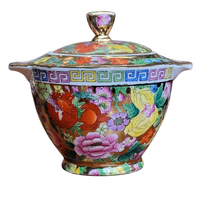 Conjunto de Chá Chinês "Made in China" com Decoração Floral Multicolorida
