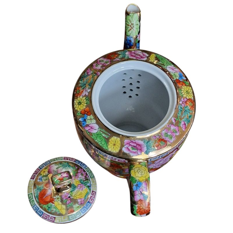 Conjunto de Chá Chinês "Made in China" com Decoração Floral Multicolorida