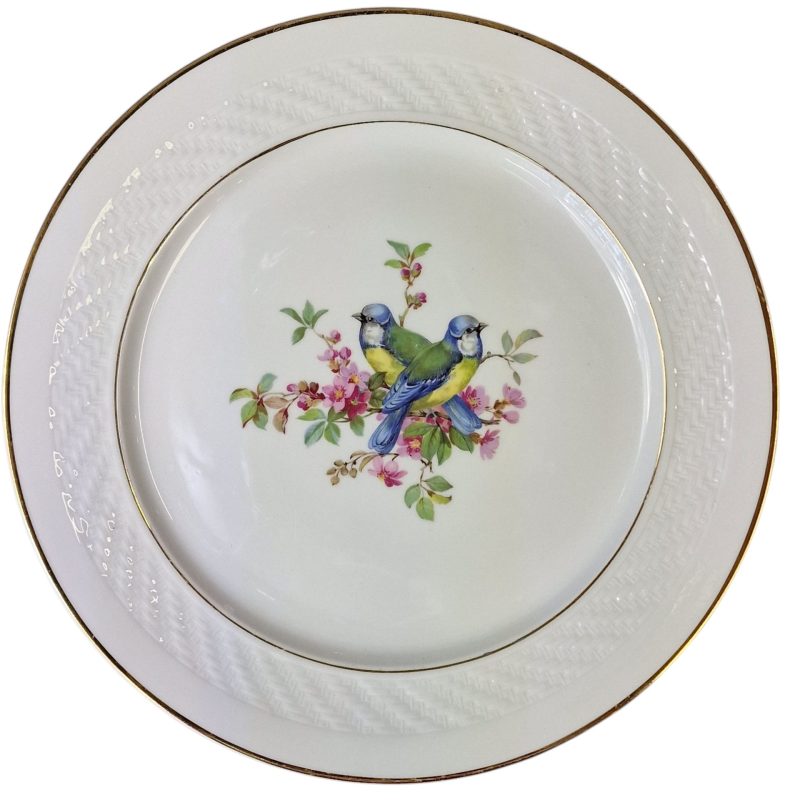 Prato decorativo Vista Alegre – Coimbra S.P. com pássaros e flores
