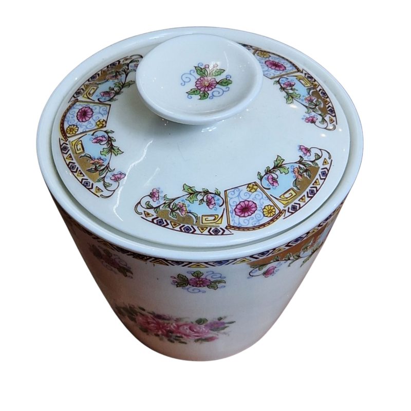 Pote decorativo em porcelana de Limoges com tampa – decoração floral à mão