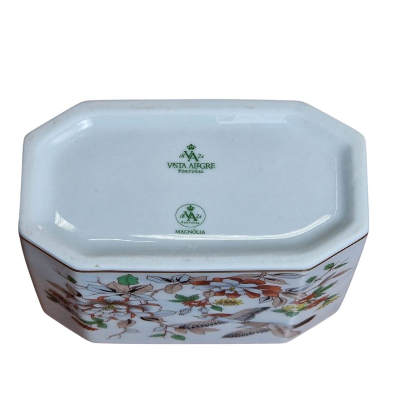 Pote Vista Alegre “Magnolia” com Tampa – Porcelana Fina Decorada com Flores e Pássaros