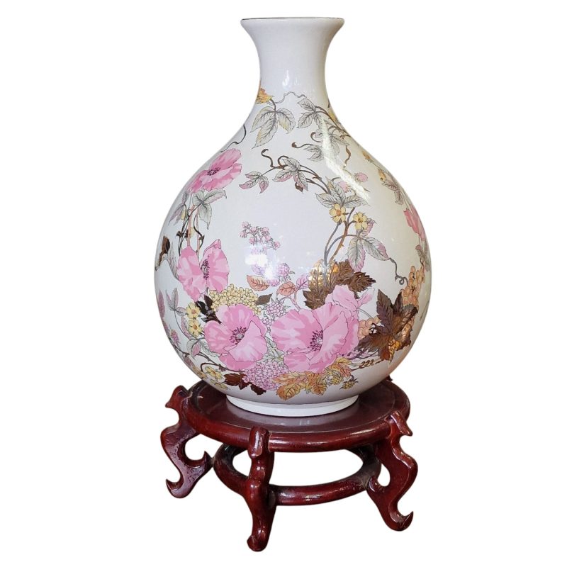 Jarra em Porcelana com Motivo Floral Rosa – Panda - 40 cm