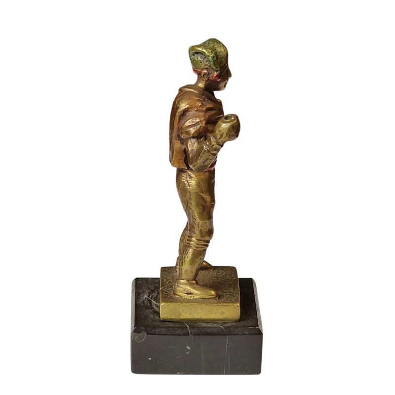 Estatueta de Forcado Português em Metal Pintado Sobre Base de Mármore