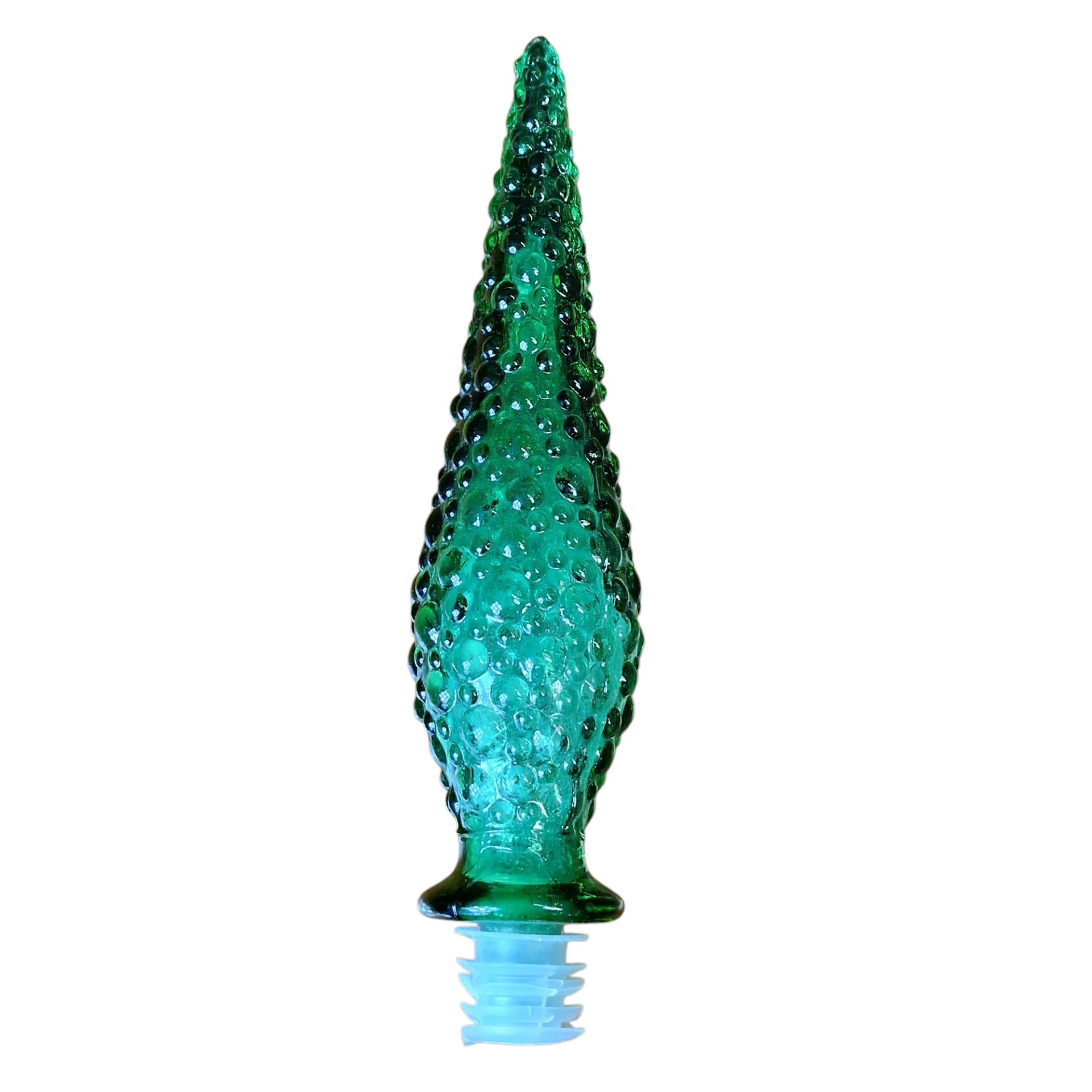Garrafa Decorativa Italiana em Vidro Verde Moldado com Tampa Texturada