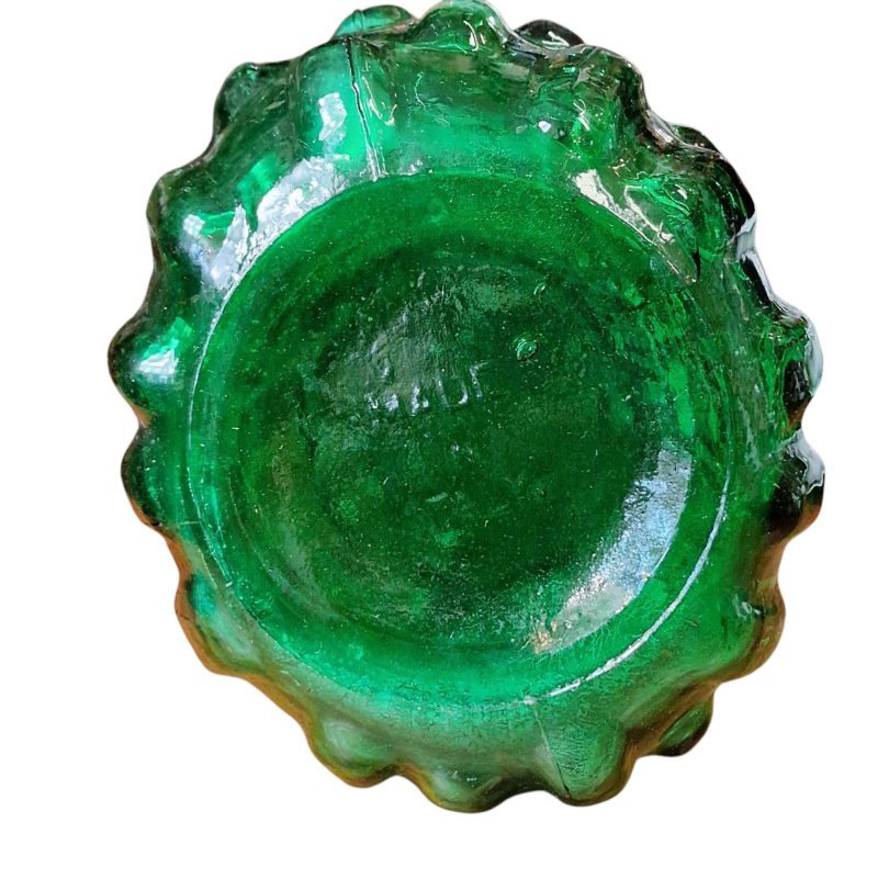 Garrafa Decorativa Italiana em Vidro Verde Moldado com Tampa Texturada