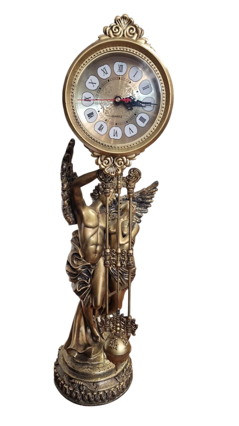 Relógio de Pêndulo Decorativo com Escultura de Anjos – Estilo Clássico Dourado