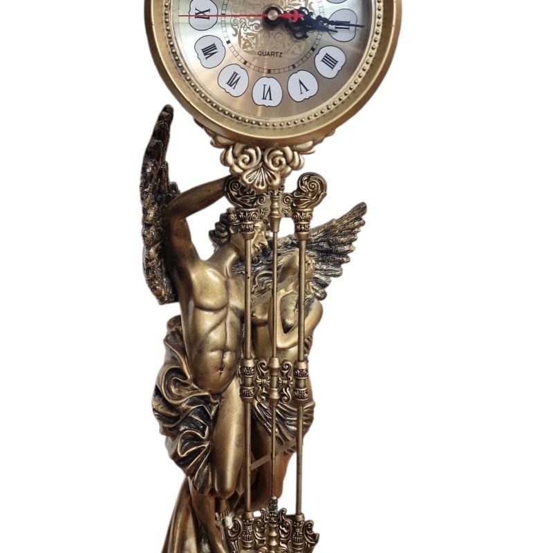 Relógio de Pêndulo Decorativo com Escultura de Anjos – Estilo Clássico Dourado