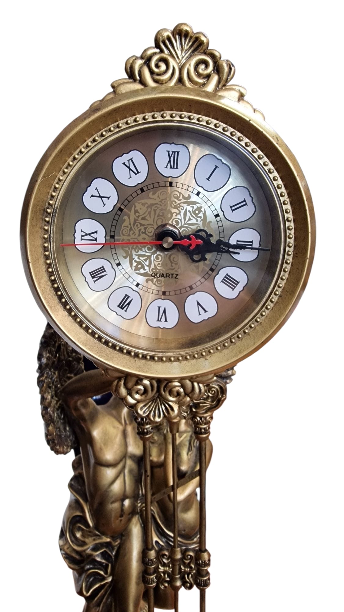 Relógio de Pêndulo Decorativo com Escultura de Anjos – Estilo Clássico Dourado