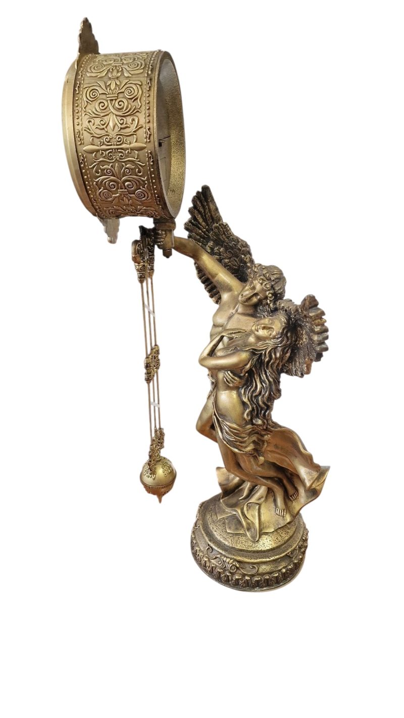 Relógio de Pêndulo Decorativo com Escultura de Anjos – Estilo Clássico Dourado