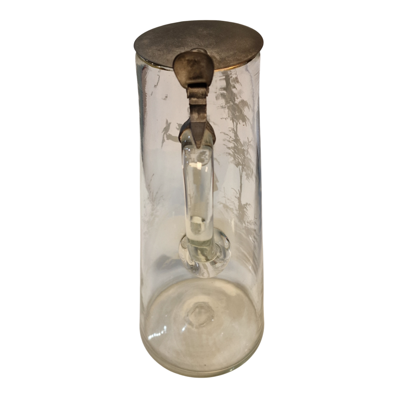 Jarra antiga em vidro pintado a esmalte com tampa metálica – 27,5 cm